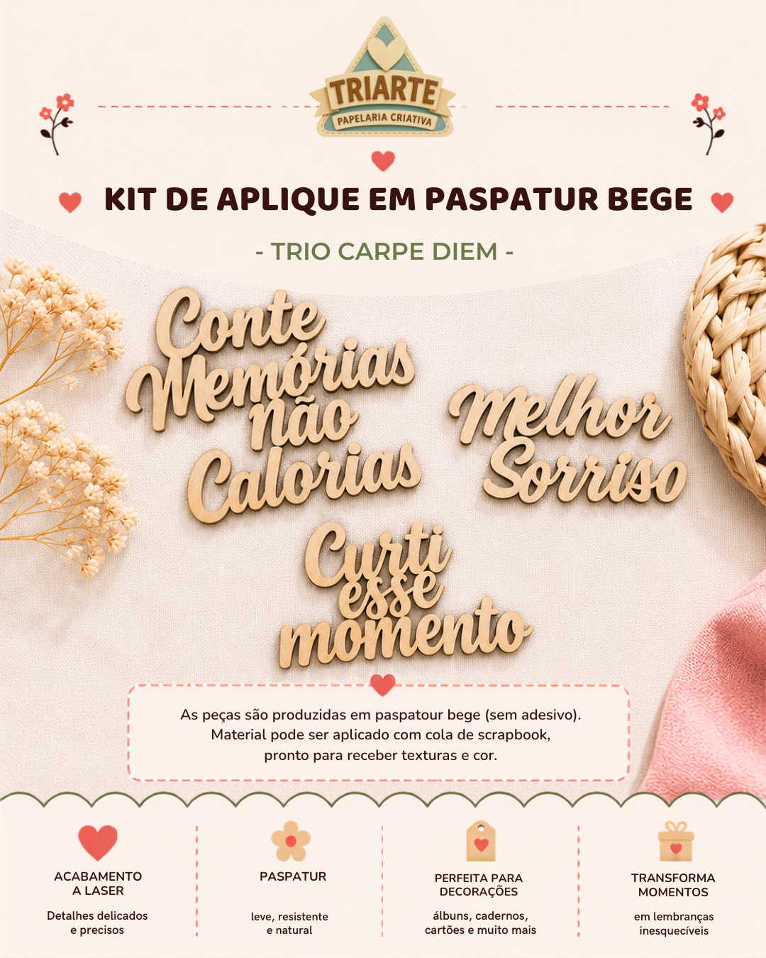 Kit de Aplique em Paspatur Bege (Trio Carpe Diem)